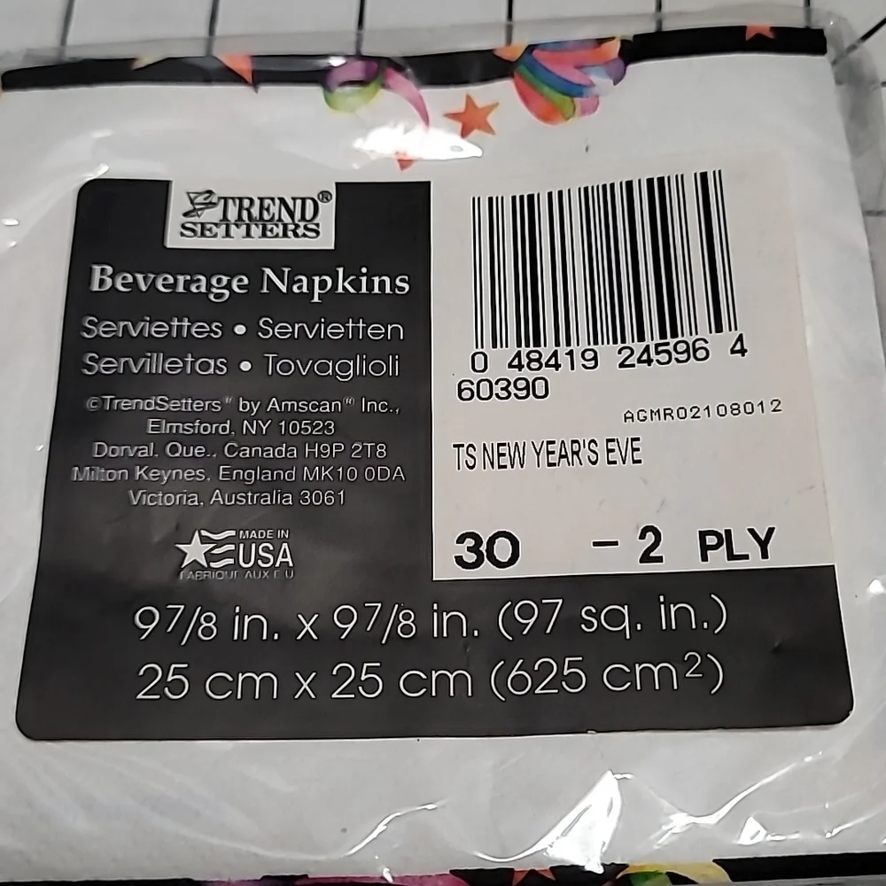 Happy New Year, Paper Beverage Napkins‎ 60390 by Trend Setters 30 CT.  NIP